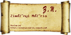 Zimányi Mária névjegykártya
